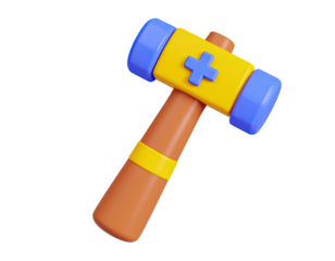 Video game hammer showing digital weapon tool from fantasy adventure gameplay isolated on white background