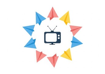 Colorful geometric television icon with starburst design isolated on white background