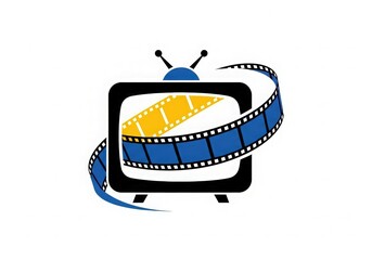 Vintage television with film reel logo design isolated on white background