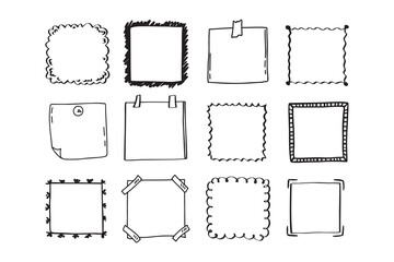Handdrawn set of square scribbles frame. Doodle line empty frames