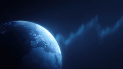 Global economy represented by holographic Earth and graphs,