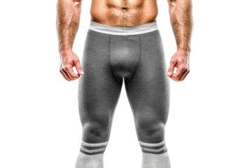 A Muscular Male Model Displaying Athletic Leggings on a Dark Background, Emphasizing Strength, Fitness, and Modern Sportswear Fashion  isolated on transparent background