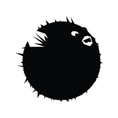 A black silhouette of a pufferfish with spikes and an open mouth on a white background vector image