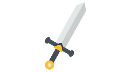 Stylized sword with gray blade black hilt  yellow guard isolated on a white background