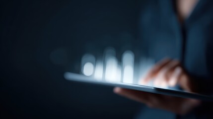 Businesswoman holding digital tablet with glowing analytics,