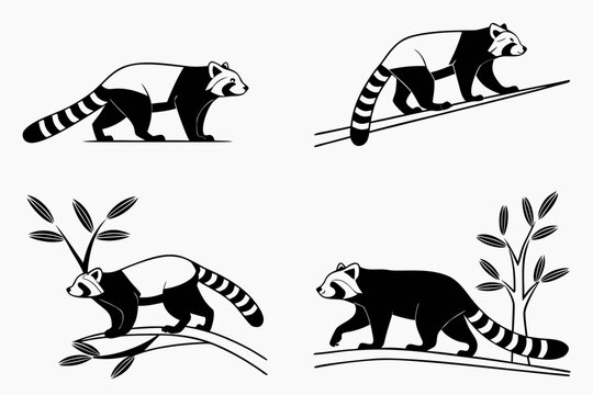 Minimalist red panda icon set in black and primary colors