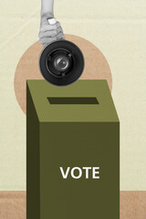 Pop zine sketch artwork collage of hand show election box container ballot president decision concept government rights choice