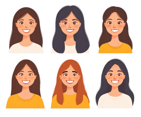 A Collection of Illustrated Women with Varied Hair Colors and Expressions, Showcasing Diverse Styles and Emotions in a Vibrant Cartoonish Design isolated on transparent background