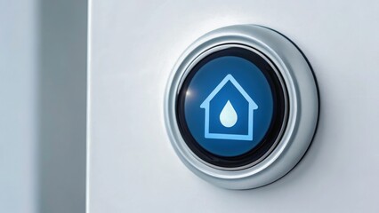 Blockchain Technology Smart home button with house and water droplet icons, designed for modern living spaces.