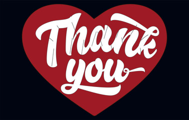 Hand-Drawn Thank You Lettering in Red Heart Frame,Thank you handwriting bulk lettering text vector ,Text for invitation, T- shirt design, poster, banner, Icon and Isolated 
