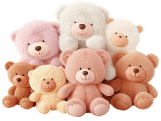 A Charming Collection of Cute Plush Bears in Various Colors and Sizes, Perfect for Cuddling and Collecting for All Ages isolated on transparent background