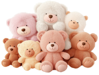 A Charming Collection of Cute Plush Bears in Various Colors and Sizes, Perfect for Cuddling and Collecting for All Ages isolated on transparent background