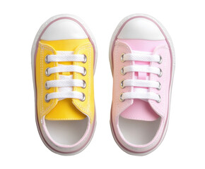 Vibrant Childrens Sneakers: A Bright Yellow and Pink Pair of Playful Footwear Perfect for Little Feet isolated on transparent background