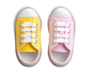 Vibrant Childrens Sneakers: A Bright Yellow and Pink Pair of Playful Footwear Perfect for Little Feet isolated on transparent background