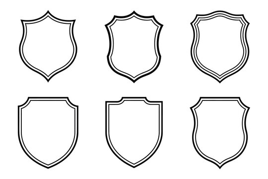 A collection of six different shield outlines displayed on a white background.