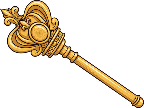 Golden scepter, royal staff, ceremonial object, ornate design, regal accessory, power symbol, monarchy tool, luxury item, vintage illustration, majestic artifact
