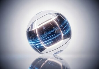 Futuristic digital globe with glowing data streams in a crystal sphere