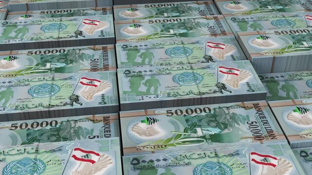 Lebanon 50k Lebanese Pound Banknote Horizontal 3D Animation ? Realistic Currency Motion, Finance, Economy, Business Investment, Money Flow, and Banknote Visualization