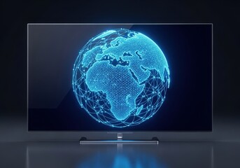 Futuristic digital globe with network connections on a modern television screen
