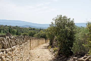Hiking Path Along Dry Stone Wall Near Proven&ccedil;al Village, Provence, France