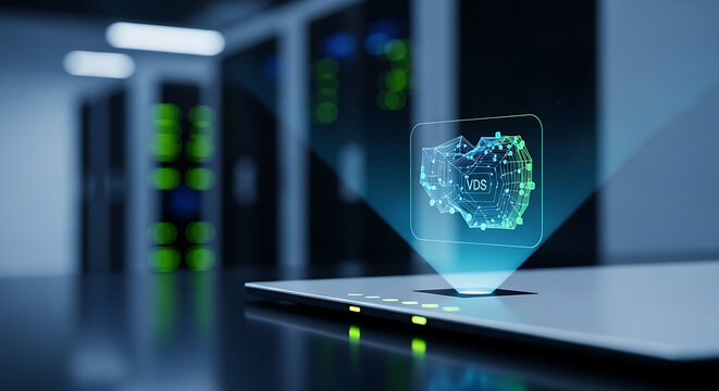 Virtual Dedicated Server VDS concept with cloud computing technology, secure data hosting, virtualization infrastructure and digital business network management
