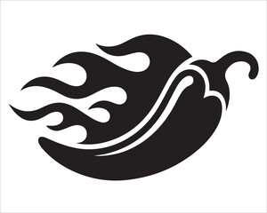 Spicy Chili Pepper and Flame Silhouette Vector Illustration