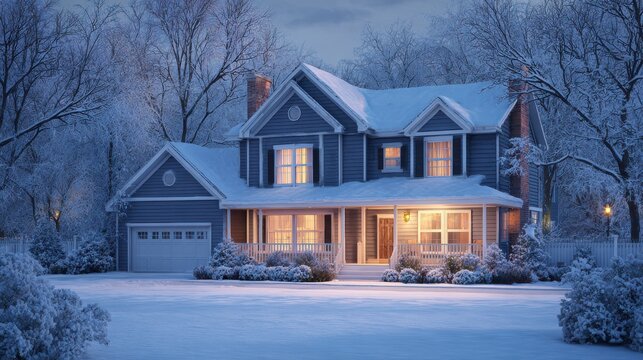 warm and inviting vinyl siding home set against a snowy landscape inviting cozy winter vibes for family gatherings and holiday festivities