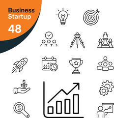 Startup and Entrepreneurship Icon Set | Business Growth, Innovation, and Strategy Vector