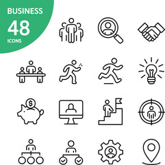 Business Line Icons Set | Teamwork, Management, and Productivity Vector Collection