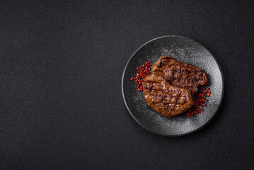 Food, grilled beef steak, roast meat for lunch. Grilled beef steak