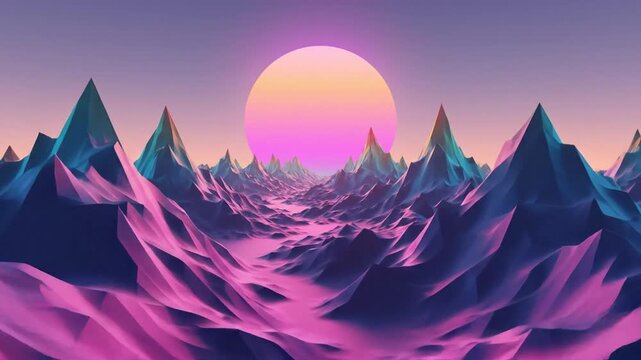 Abstract illustration of stylized mountains and a large sun with vibrant gradient colors suitable for creative projects