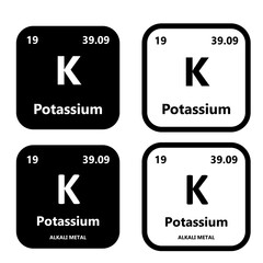 Potassium Element symbol with atomic number, atomic mass and chemical group block.