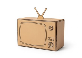 Cardboard television craft project isolated on white background