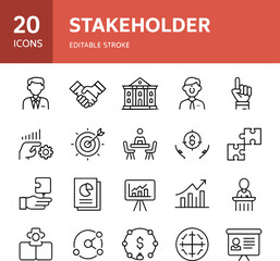 Stakeholder Management Line Icons | Business Strategy, Partnership, Corporate Communication Set