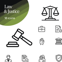 Law and Justice Line Icons | Legal, Court, Attorney, Rights and Regulation Vector Set