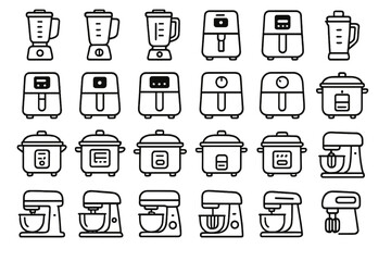 Kitchen appliance icon set in modern line art style