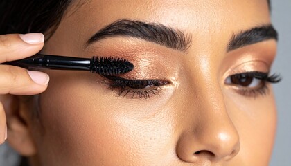 Applying Mascara A Close-Up of a Woman Enhancing Her Eyelashes