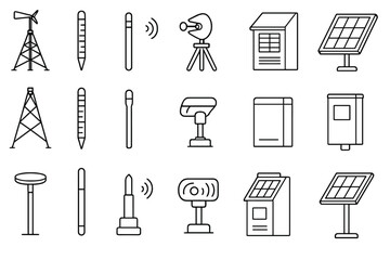 Obraz premium Environmental monitoring and renewable energy equipment icon set