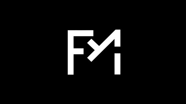 Abstract F Y M monogram logo concept. Modern minimalist design with white geometric letters on a black background, creative initial branding.