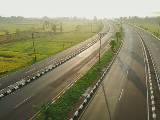 aerial view of the higway with beautiful views at sunrise