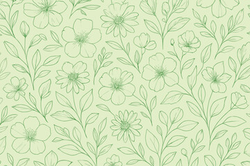Fototapeta premium Vintage floral seamless pattern with hand-drawn flowers and leaves