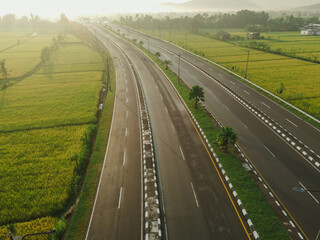 aerial view of the higway with beautiful views at sunrise