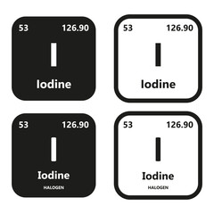 Iodine Element vector symbol with atomic number, atomic mass and chemical group block