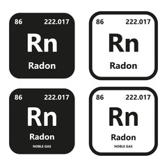 Radon Element vector symbol with atomic number, atomic mass and chemical group block