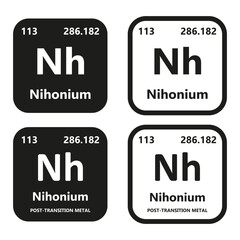 Nihonium Element vector symbol with atomic number, atomic mass and chemical group block