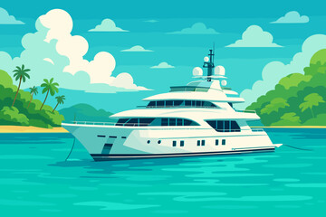 Luxury yacht anchored near tropical island paradise