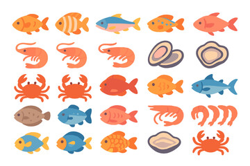Fototapeta premium Seafood and fish market icon set