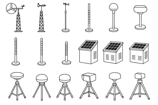 Weather station and solar-powered environmental sensor icon set