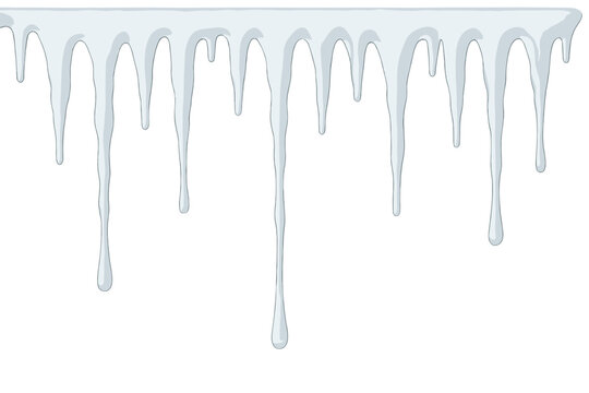 Realistic icicle border dripping on frosty metallic background