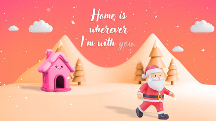 Christmas Kawaii 3D Santa Claus Home Wide Logo Reveal | Cute Holiday Greeting Animation